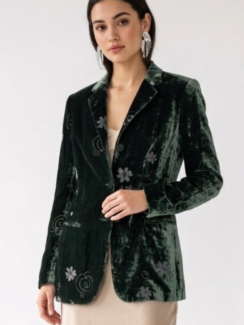 Armani Collezioni Green Velvet Embroidered Blazer Sz 10 Vintage Luxury Designer